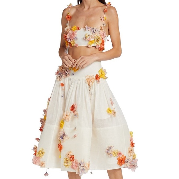 Zimmermann Dresses & Skirts - Zimmermann Postcard Floral-Appliqued Linen-Silk Bodice + Midi Skirt Set 3